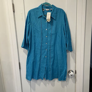 Richard Malcolm Womens Shirt tunic 100% Irish Linen Size 1X Button Up NEW